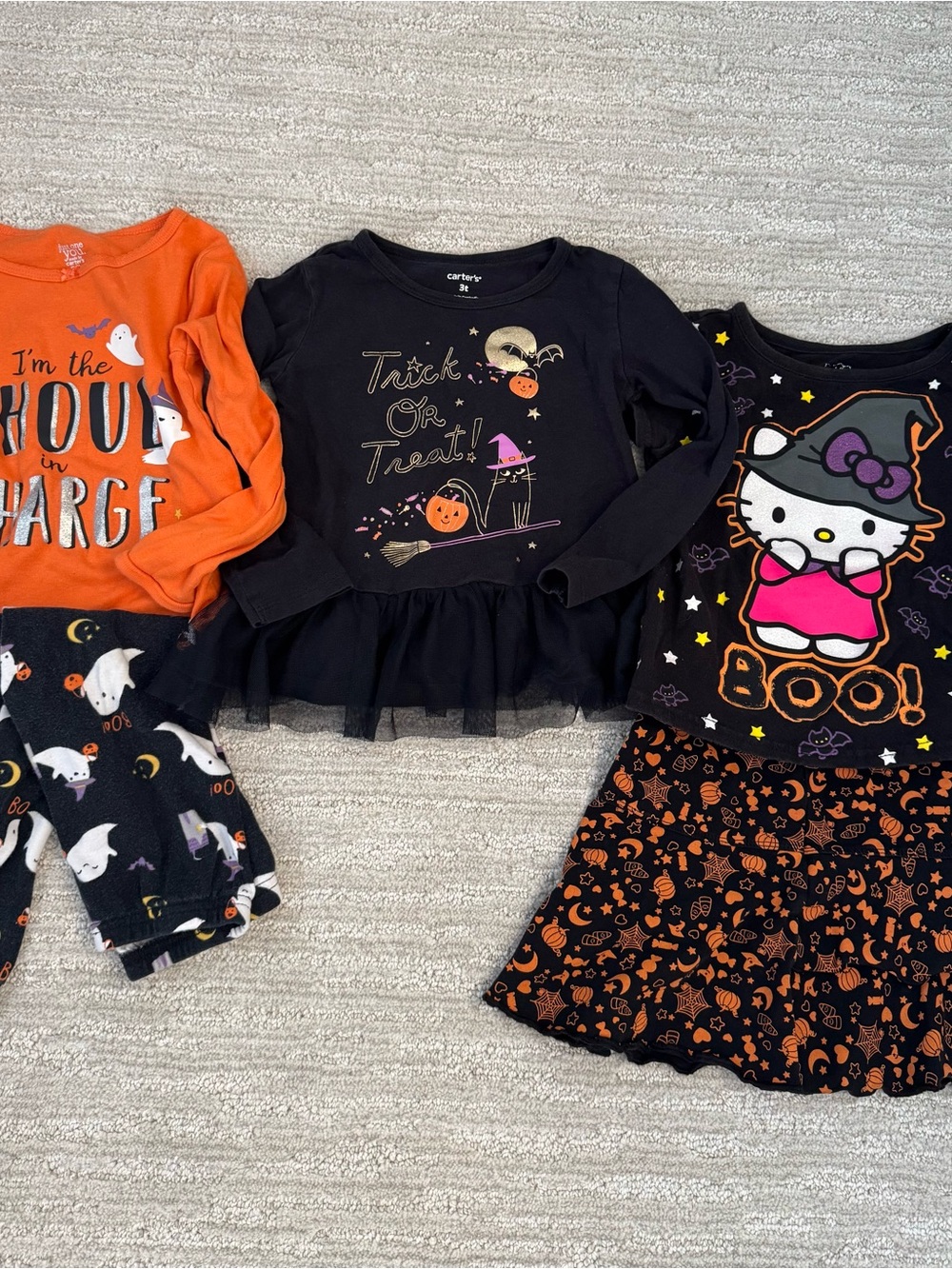 Carter's Black Halloween 'Trick or Treat' Tulle Hem Top with Orange Accents